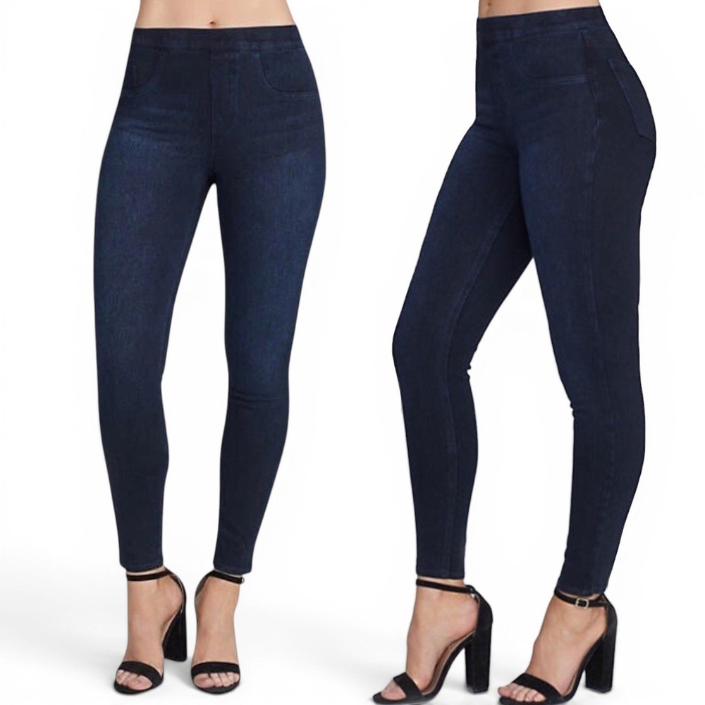 Spanx Jean-ish Leggings Womens Medium Dark Twilight Slimming Pull On Ankle NEW